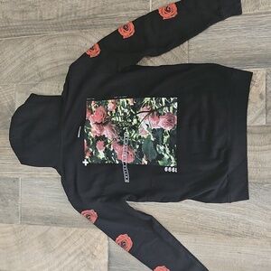 Empyre Black Hoodie with Red Rose Details- Medium